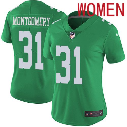 Women Philadelphia Eagles #31 Wilbert Montgomery Nike Green Vapor Limited Rush NFL Jersey->women nfl jersey->Women Jersey